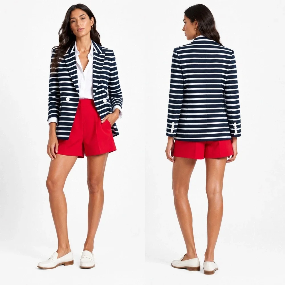 Veronica Beard Ortiz Nautical Striped Terry Knit Blazer Jacket Medium NWT